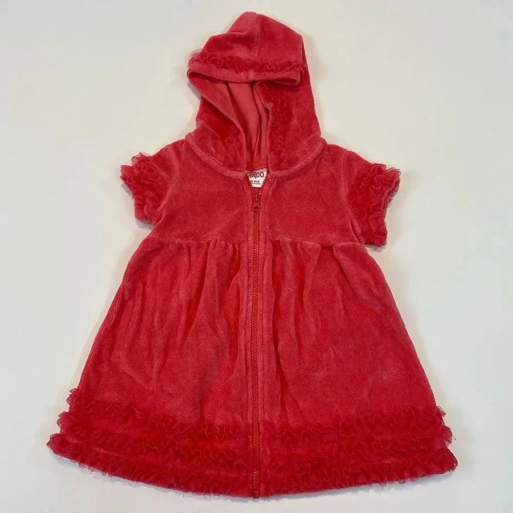 Circo Girls Terry Cloth Hoodie size 12M; pool coverup, zip up, ruffles, pink